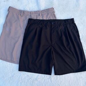 Two Reebok Golf Men’s 42 Tan Flat Front Black Pleated Shorts Lot Comfort Waist